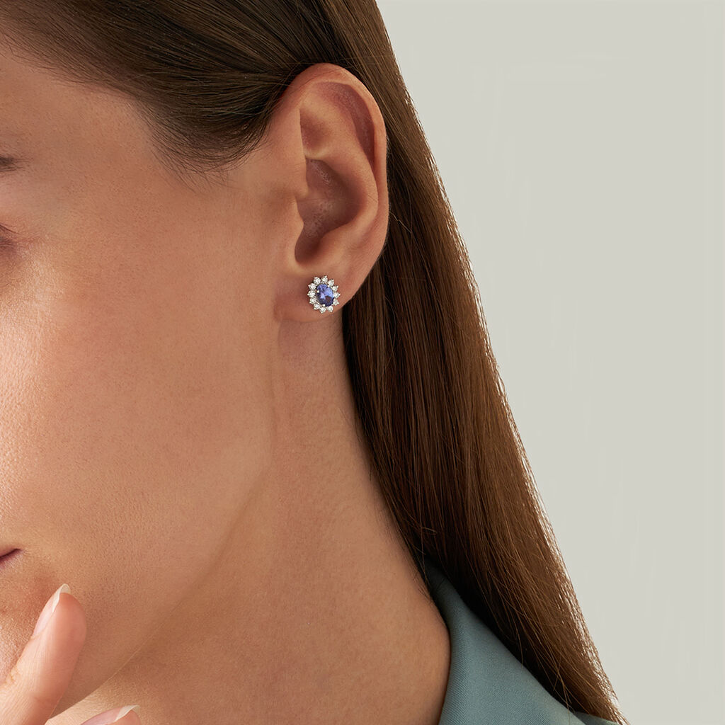 Orecchini Lobo Jasmine Oro Bianco Tanzanite Diamante - Orecchini a Lobo Donna | Stroili