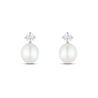 Orecchini Lobo Bon Ton Oro Bianco Perla D'Acqua Dolce Cubic Zirconia