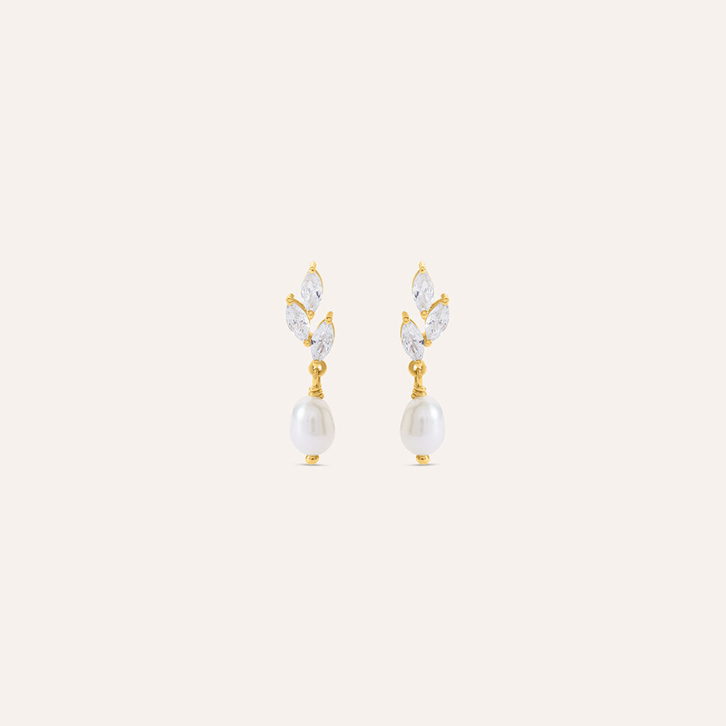 Orecchini Lobo Gabrielle Oro Giallo Perla D'Acqua Dolce Cubic Zirconia