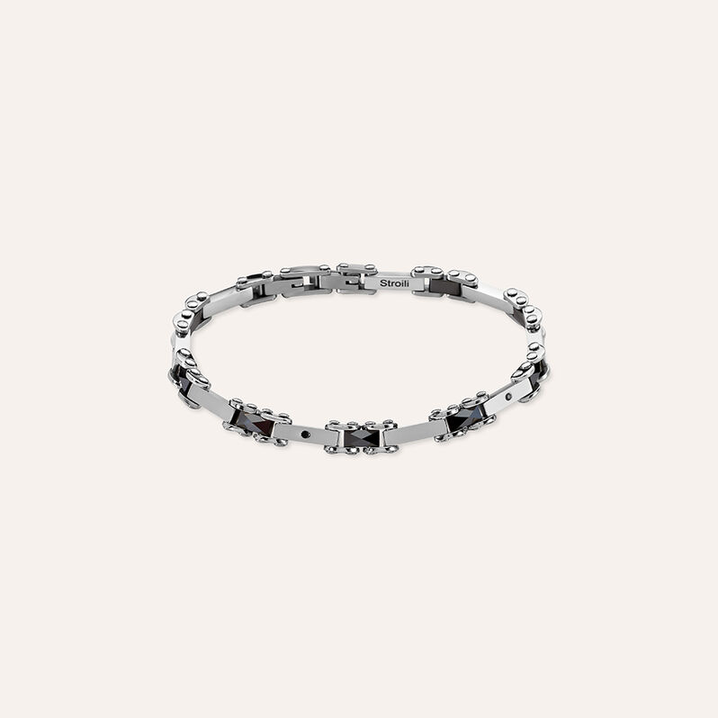 Bracciale Man Code Acciaio Bicolore Bianco / Nero Cubic Zirconia - Bracciali Uomo | Stroili