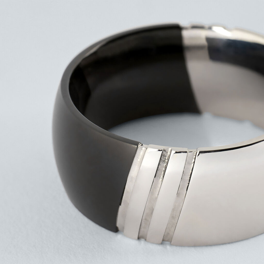 Anello Fascia Man Code Acciaio Bicolore Bianco / Nero