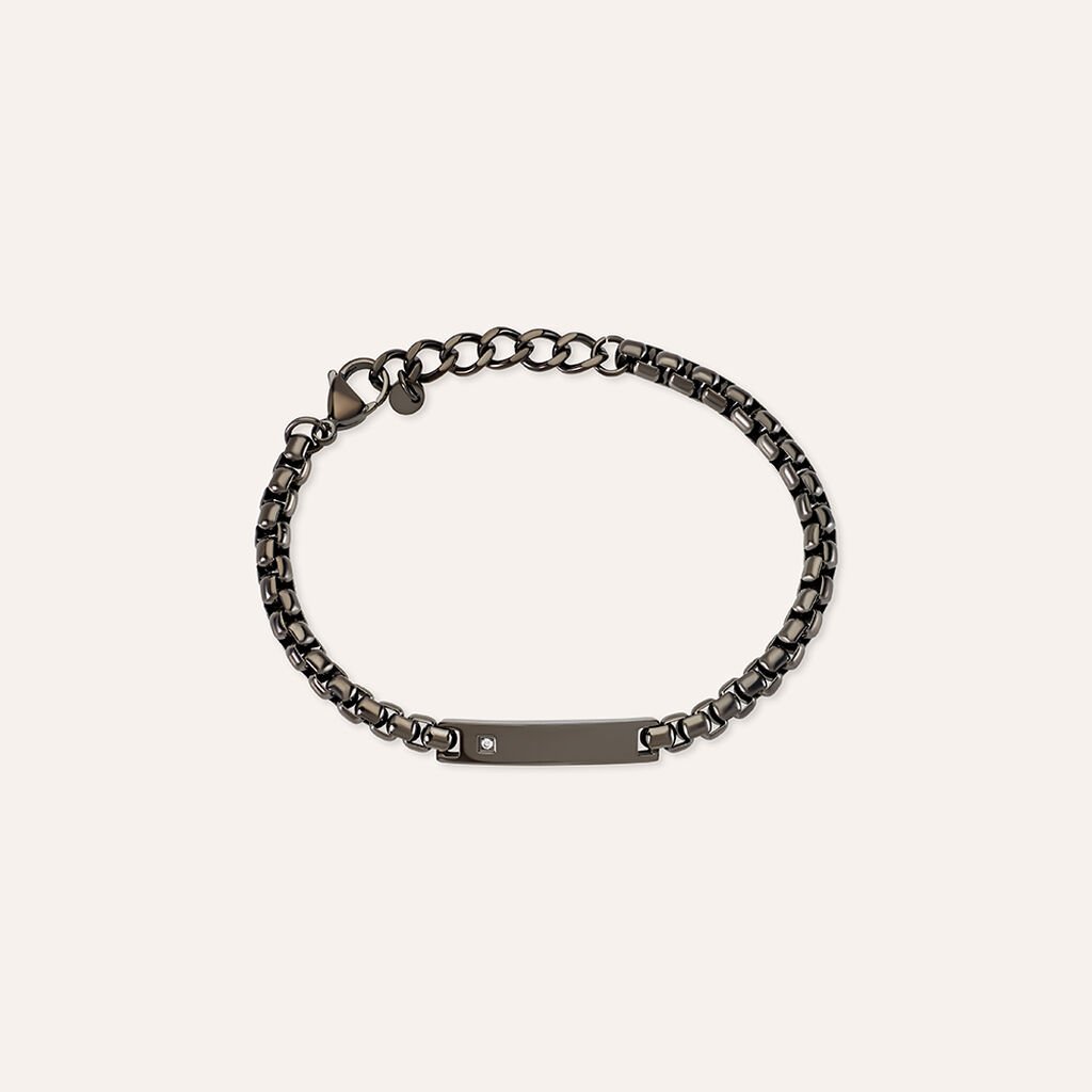 Bracciale Con Targhetta Man Code Acciaio Nero Cubic Zirconia
