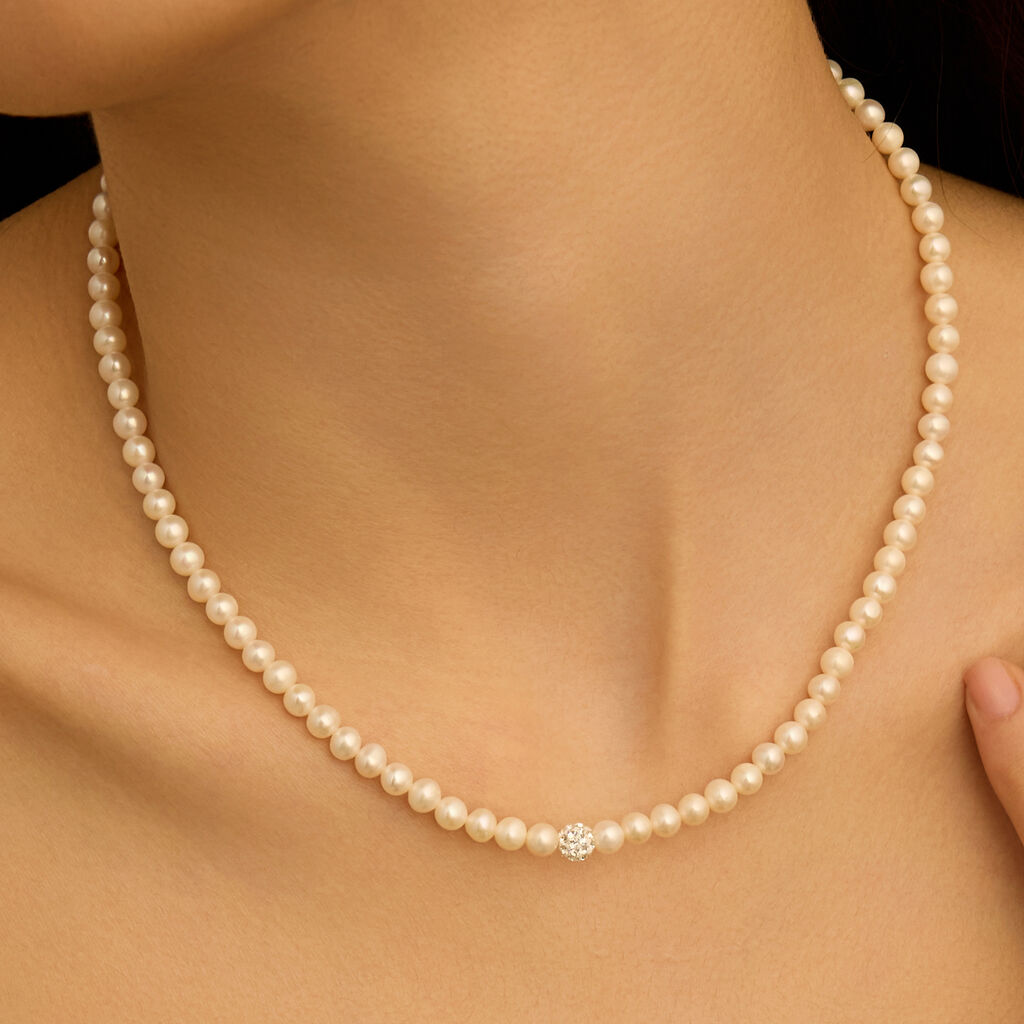 Collana Gabrielle Oro Bianco Perla D'Acqua Dolce Cristallo