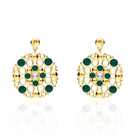 Orecchini pendenti in ottone dorato con cristalli e smalto verde - Orecchini Pendenti Donna | Stroili