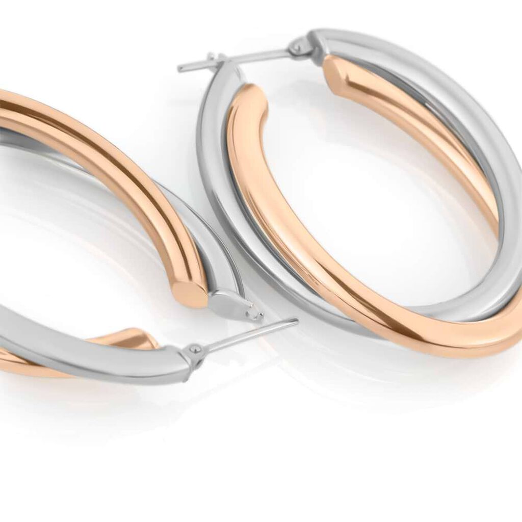 Orecchini A Cerchio Lady Code Acciaio Bicolore Bianco / Rosa - Orecchini a Cerchio Donna | Stroili