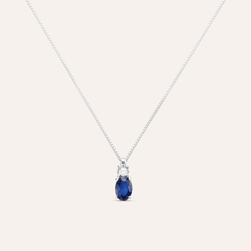 Collana Punto Luce Elizabeth Crown Oro Bianco Zaffiro Diamante