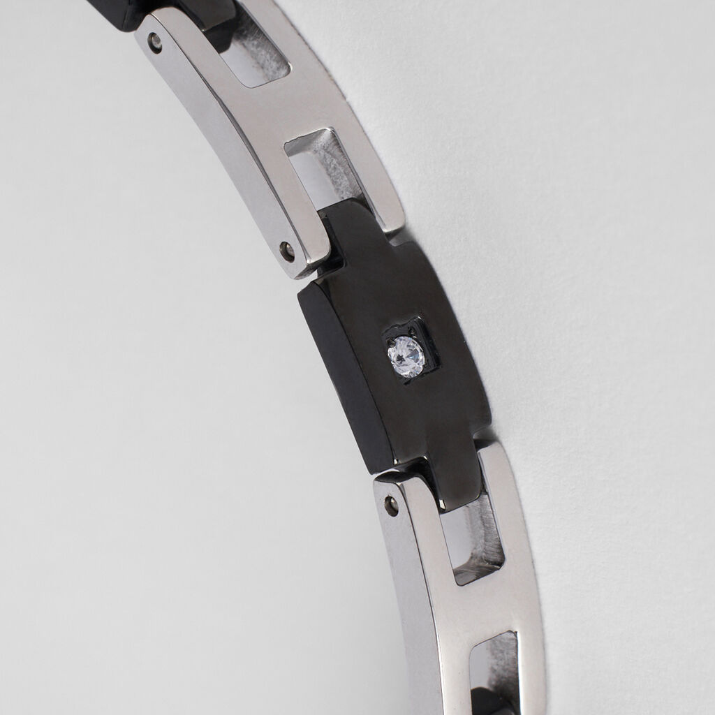 Bracciale Man Code Acciaio Bicolore Bianco / Nero Cubic Zirconia - Bracciali Uomo | Stroili