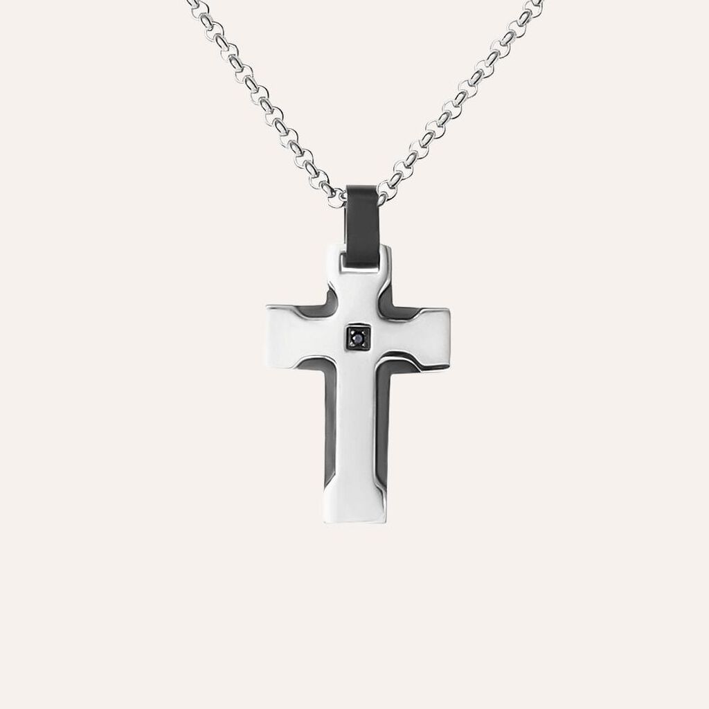 Collana Man Code Acciaio Bicolore Bianco / Nero Cubic Zirconia