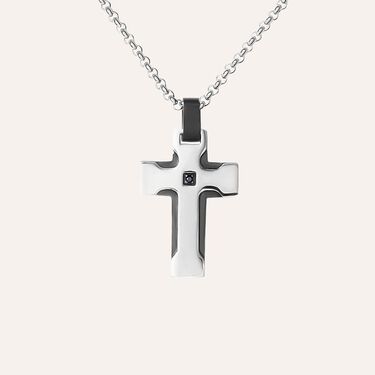 Collana Man Code Acciaio Bicolore Bianco / Nero Cubic Zirconia