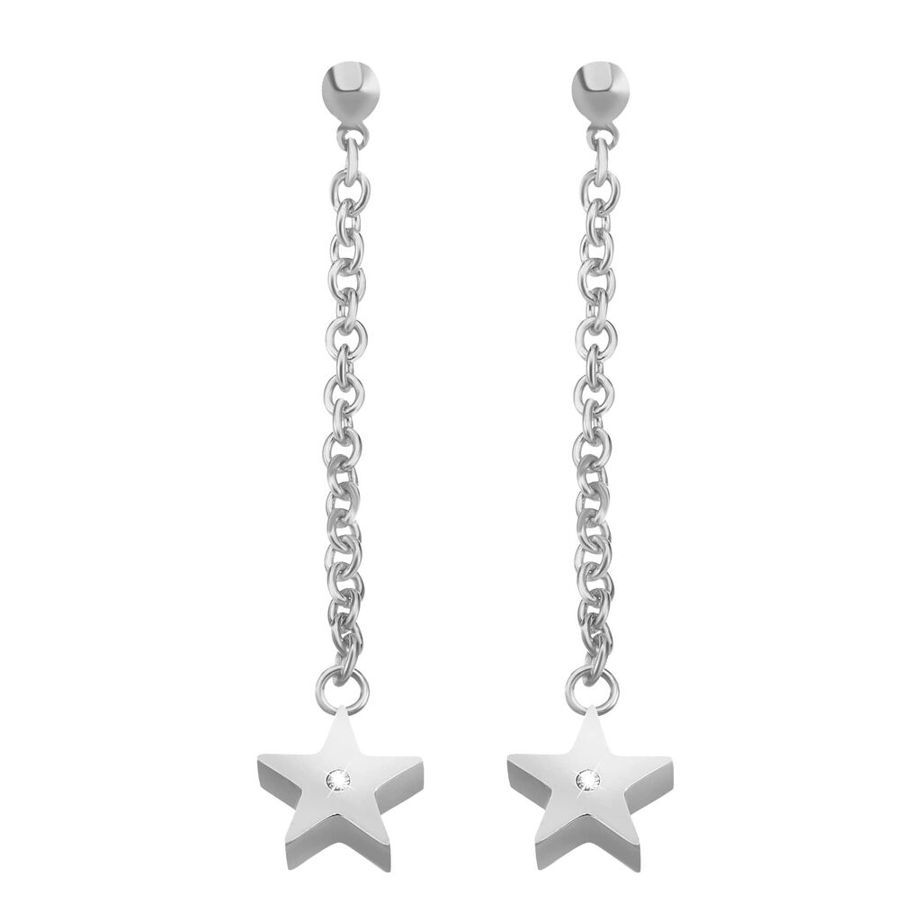 Orecchini stella in acciaio bicolore e cristalli