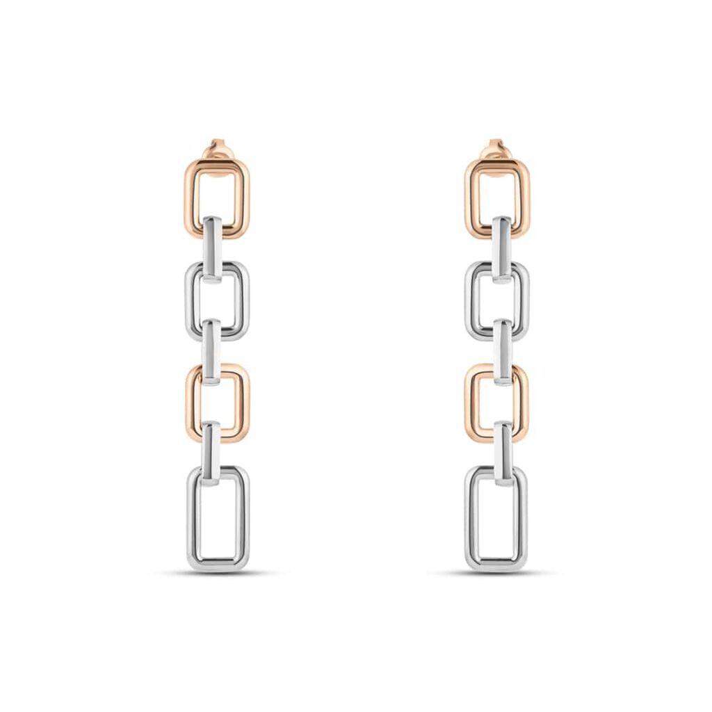 Orecchini Pendenti Sunrise Acciaio Bicolore Bianco / Rosa