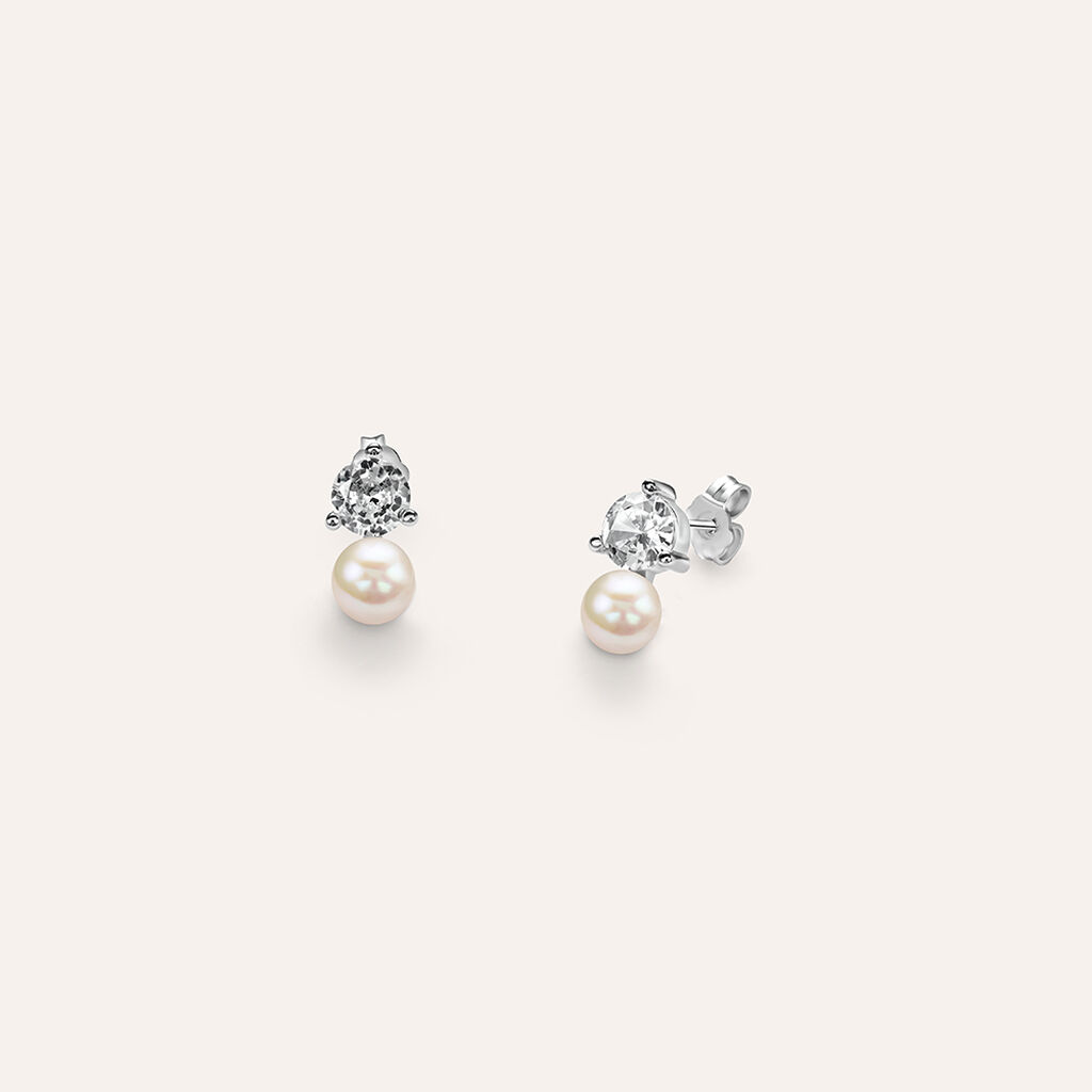 Orecchini Lobo Silver Pearls Argento Bianco Perla sintetica Cubic Zirconia - Orecchini a Lobo Donna | Stroili