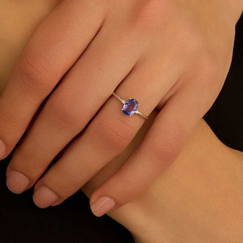 Anello Solitario Jasmine Oro Bianco Tanzanite Diamante - Anelli con Pietre Donna | Stroili