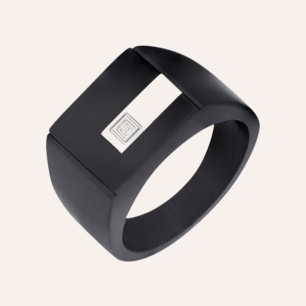 Anello Chevalier Man Code Acciaio Bicolore Bianco / Nero Cristallo