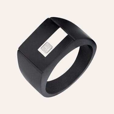 Anello Chevalier Man Code Acciaio Bicolore Bianco / Nero Cristallo