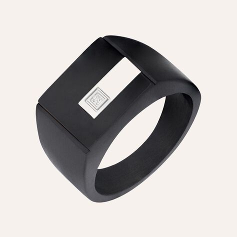 Anello Chevalier Man Code Acciaio Bicolore Bianco / Nero Cristallo - Anelli Chevalier Uomo | Stroili