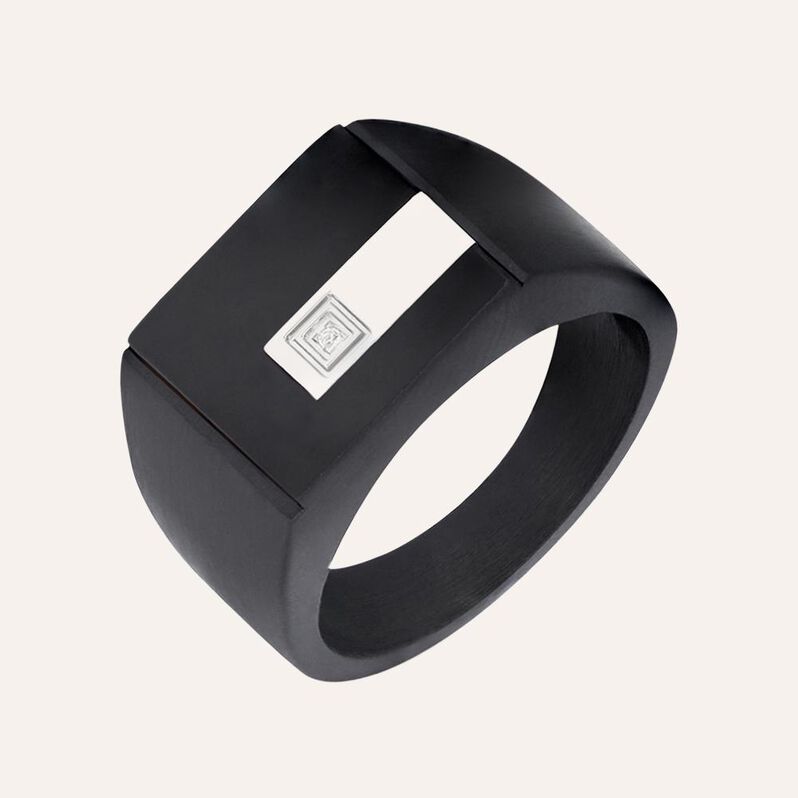 Anello Chevalier Man Code Acciaio Bicolore Bianco / Nero Cristallo - Anelli Chevalier Uomo | Stroili