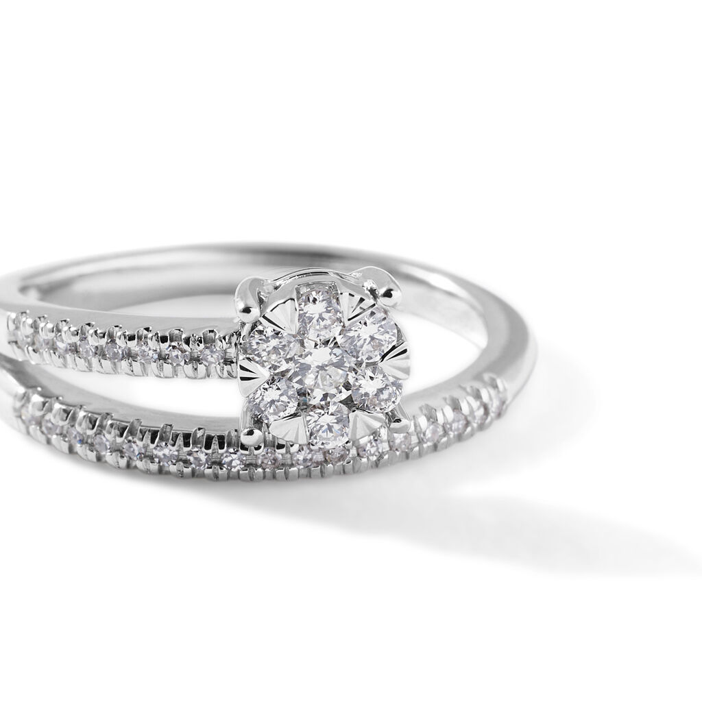 Anello Solitario Petali Oro Bianco Diamante - Anelli con Pietre Donna | Stroili