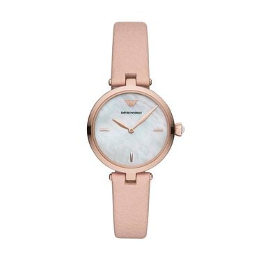Emporio Armani orologio solotempo in acciaio gold rose con cinturino in pelle rosa e quadrante madreperla