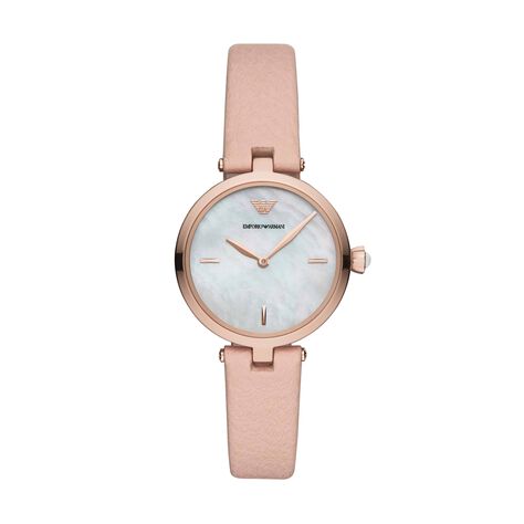 Emporio Armani orologio solotempo in acciaio gold rose con cinturino in pelle rosa e quadrante madreperla - Orologi Donna | Stroili