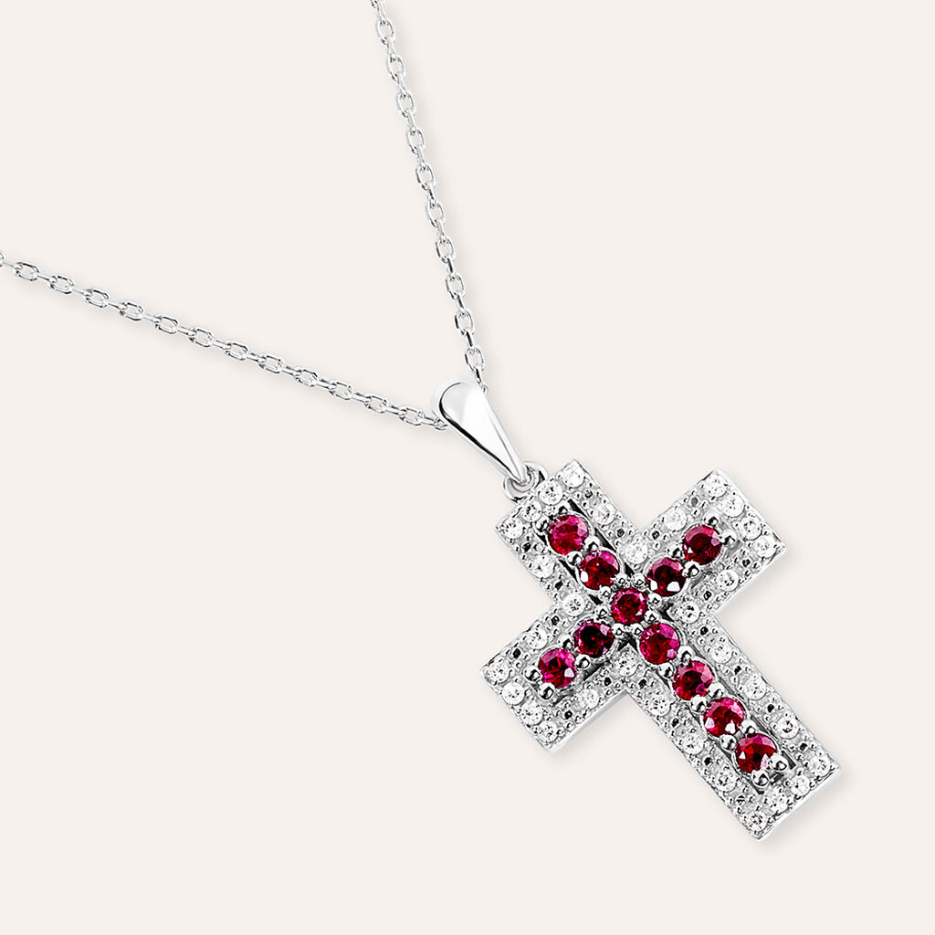 Collana Elizabeth Crown Oro Bianco Rubino Diamante