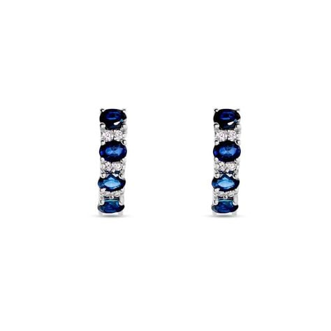 Orecchini A Cerchio Elizabeth Crown Oro Bianco Zaffiro Diamante - Orecchini a Cerchio Donna | Stroili