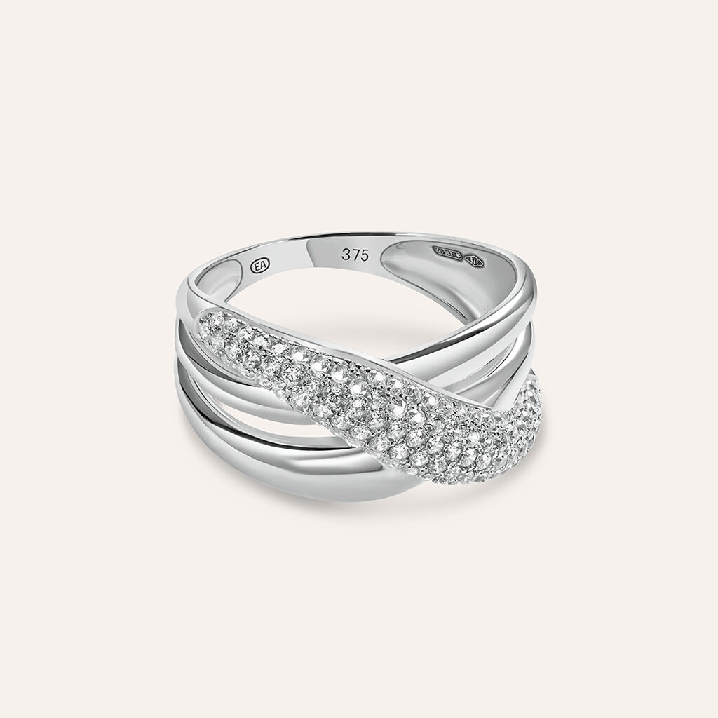 Anello Fascia Claire Oro Bianco Cubic Zirconia - Anelli a Fascia Larga Donna | Stroili