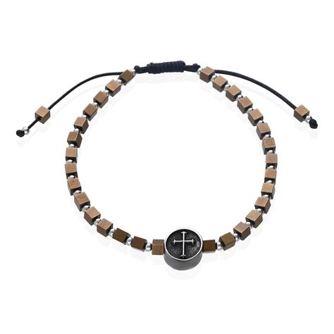 Bracciale in corda e acciaio con ciondolo a croce marroneBracciale bangle rosa dei venti in bronzo dorato - Bracciali Uomo | Stroili