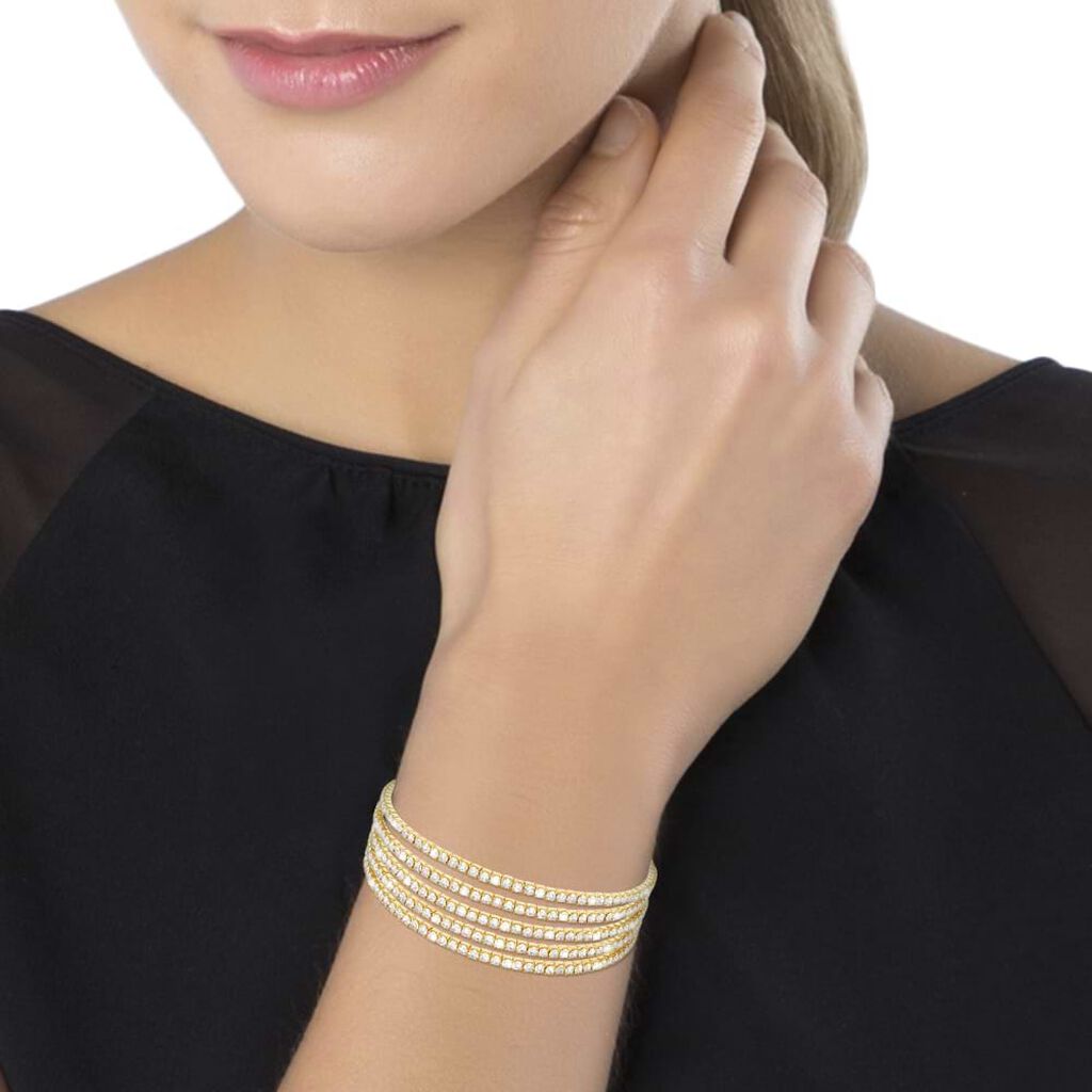 Bracciale rigido multifilo in metallo dorato con strass - Bracciali Donna | Stroili