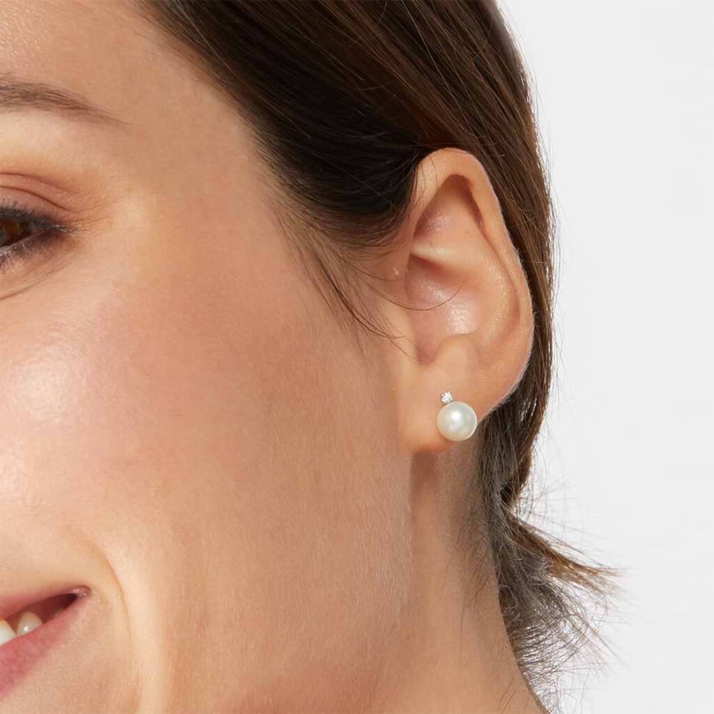 Orecchini Lobo Gold Pearls Oro Bianco Perla D'Acqua Dolce Diamante - Orecchini a Lobo Donna | Stroili
