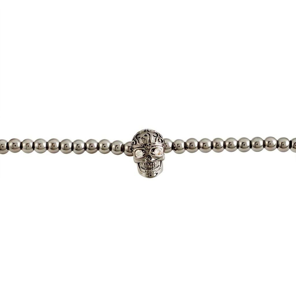 Bracciale teschio in metallo brunito e cristalli - Bracciali Uomo | Stroili