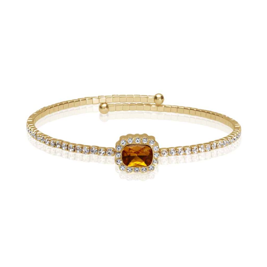 Bangle in metallo dorato e strass con gemma arancione - Bracciali Donna | Stroili