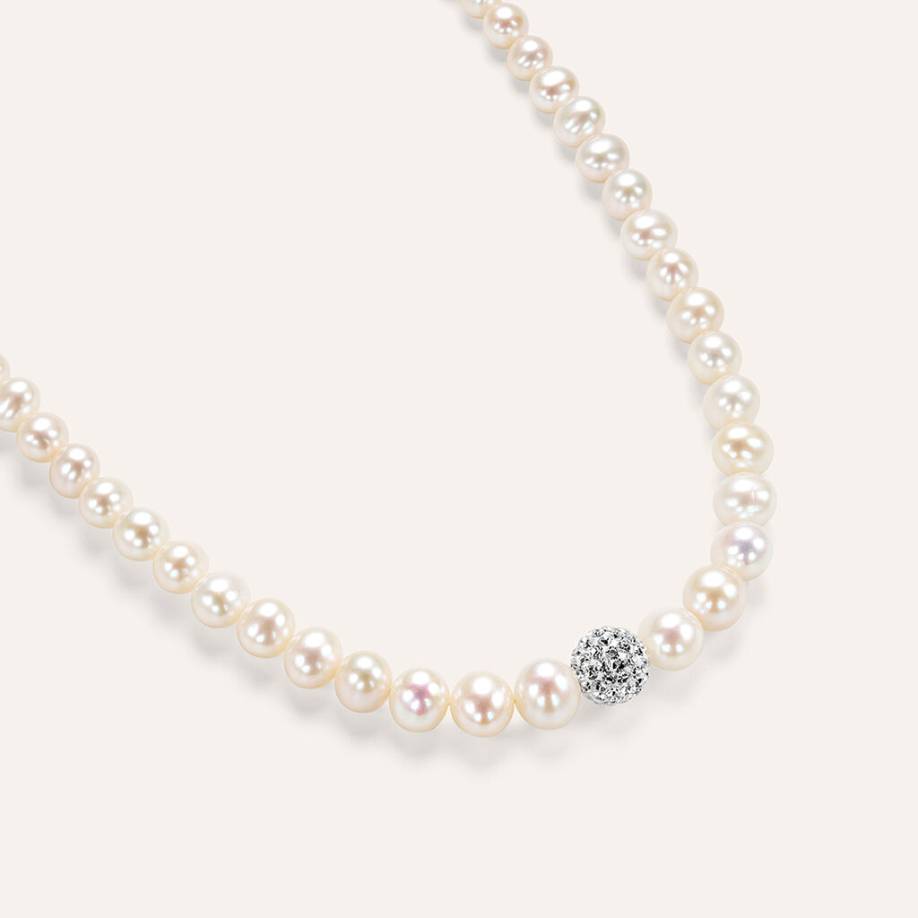 Collana Gabrielle Oro Bianco Perla D'Acqua Dolce Cristallo