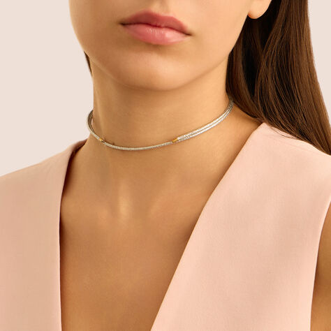 Choker Magnetico Cordino Argentato e Acciaio Dorato - Catenina Unisex | Stroili