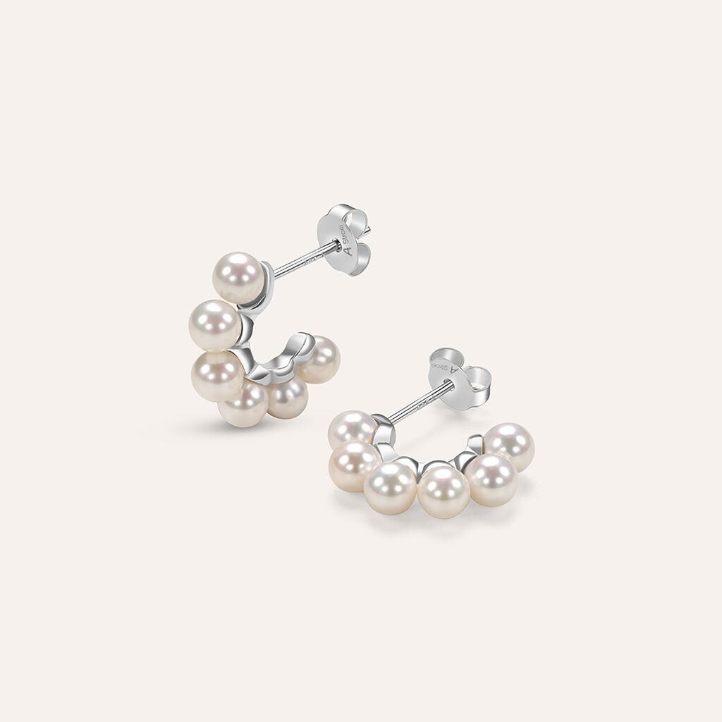 Orecchini A Cerchio Silver Pearls Argento Bianco Perla sintetica - Orecchini a Cerchio Donna | Stroili