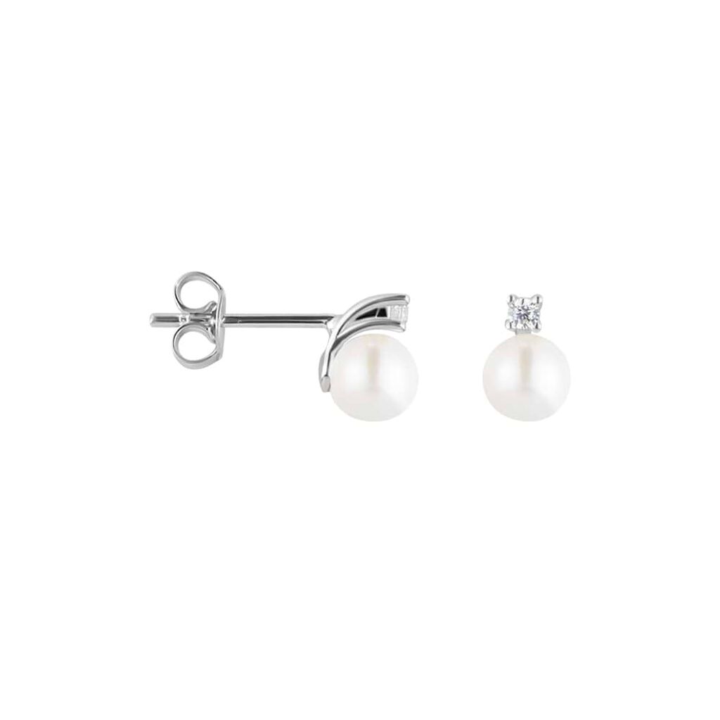 Orecchini Lobo Gabrielle Oro Bianco Perla D'Acqua Dolce Cubic Zirconia - Orecchini a Lobo Donna | Stroili