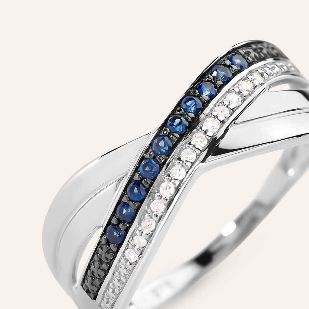 Anello Fascia Charlotte Oro Bianco Zaffiro E Diamanti