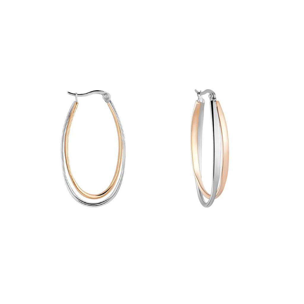 Orecchini A Cerchio Lady Code Acciaio Bicolore Bianco / Rosa - Orecchini a Cerchio Donna | Stroili