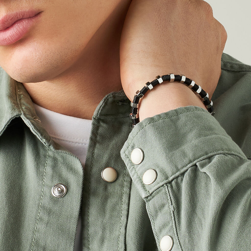 Bracciale Man Code Acciaio Bicolore Bianco / Nero - Bracciali Uomo | Stroili