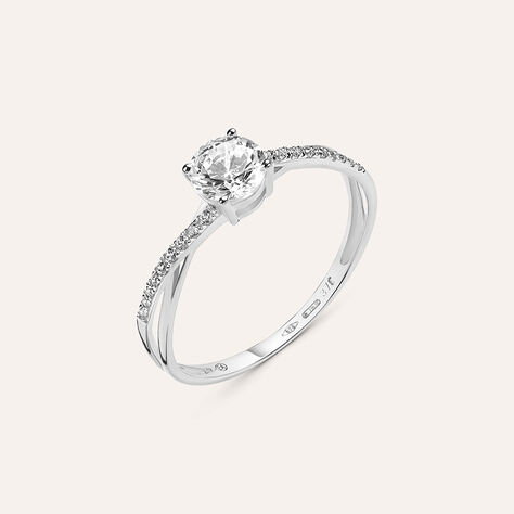Anello di fidanzamento solario pavé oro bianco 9K diamante 0,05 ct - design sottile e luminoso
