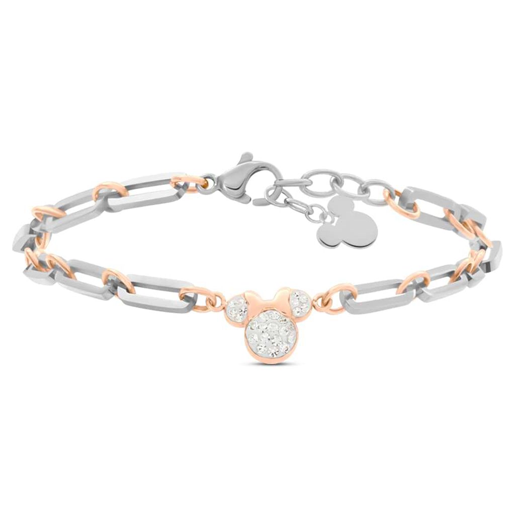 Bracciale Mickey Mouse & Friends Acciaio Bicolore Bianco / Rosa Cristallo - Bracciali Donna | Stroili