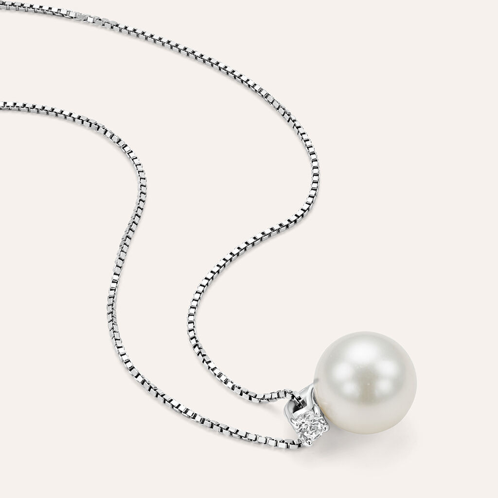Collana Silver Pearls Argento Rodiato Perla sintentica Cubic Zirconia