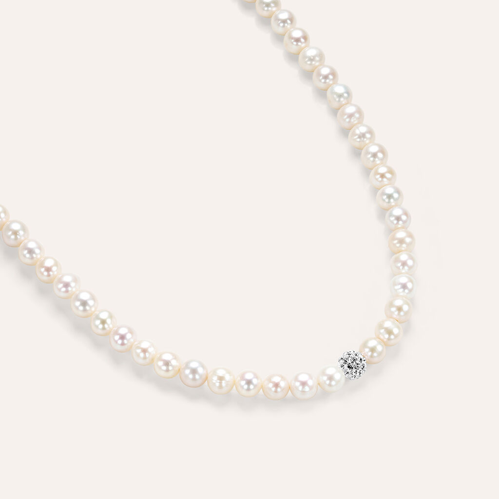 Collana Gabrielle Oro Bianco Perla D'Acqua Dolce Cristallo