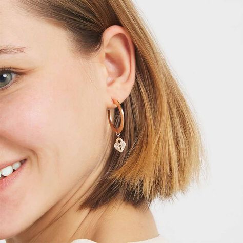 Orecchini A Cerchio Lady Message Acciaio Rosa Cristallo - Orecchini a Cerchio Donna | Stroili