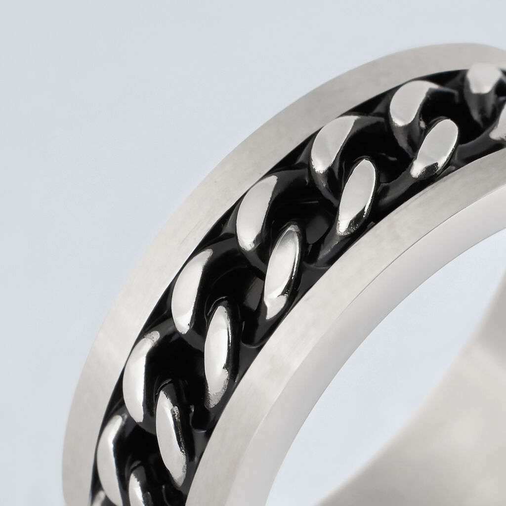 Anello Fascia Man Code Acciaio Bicolore Bianco / Nero - Anelli con Incisione Uomo | Stroili