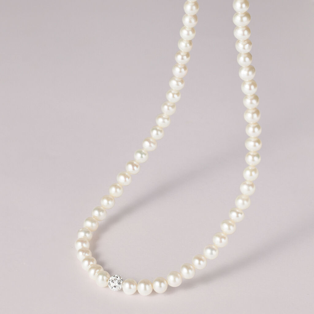 Collana Gabrielle Oro Bianco Perla D'Acqua Dolce Cristallo - Collane Donna | Stroili