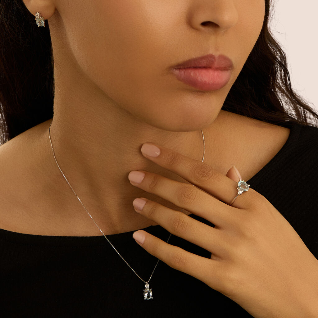 Collana Punto Luce Acquamarina Oro Bianco Acquamarina Diamante