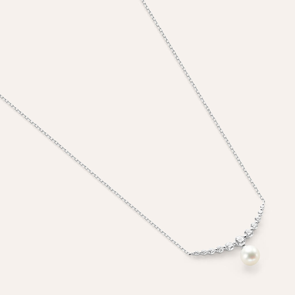 Collana Gabrielle Oro Bianco Perla D'Acqua Dolce Cubic Zirconia