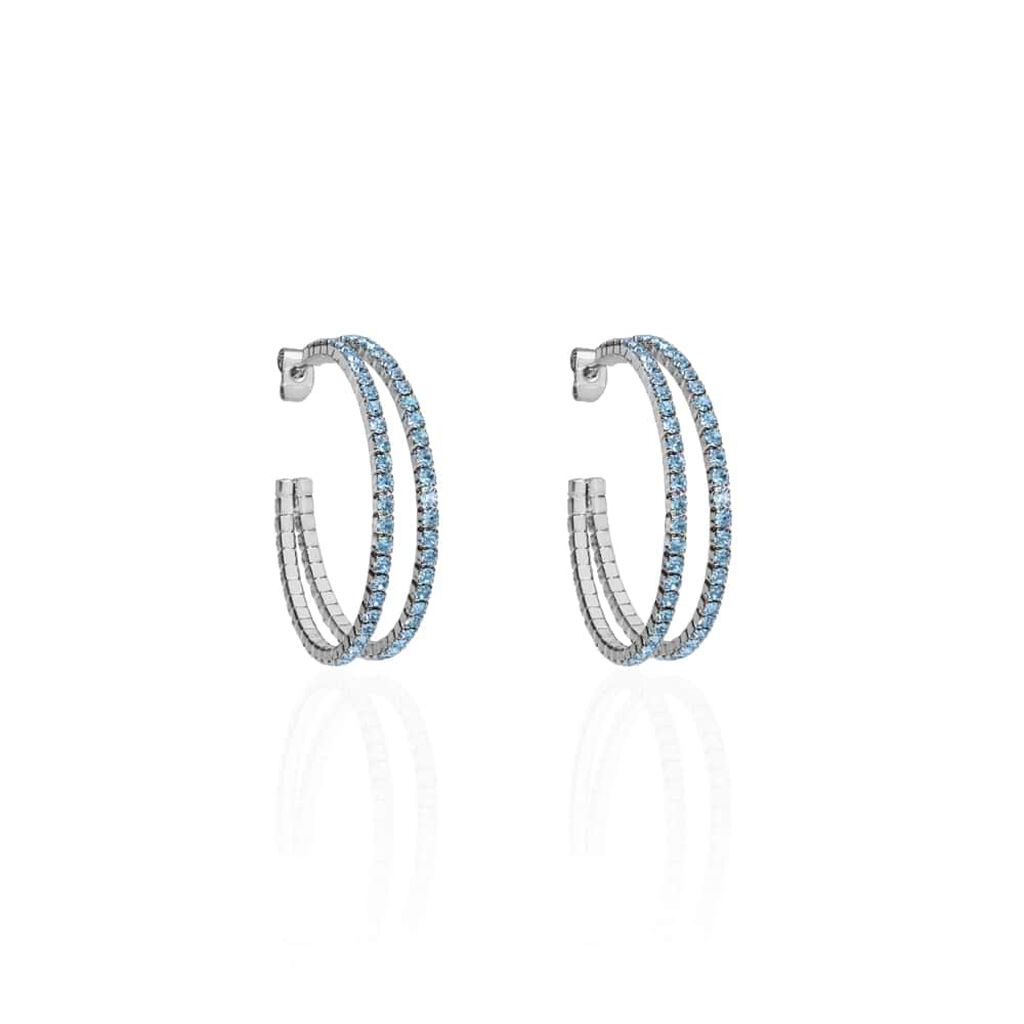 Orecchini a cerchio in metallo rodiato e cristalli