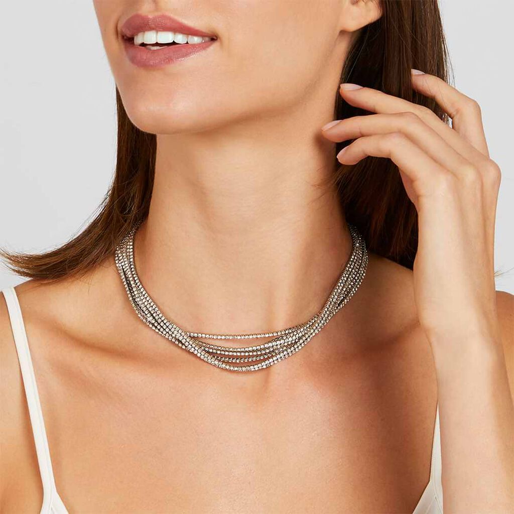 Collana multifilo larga in metallo rodiato con strass - Collane Donna | Stroili